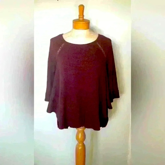 Anthropologie Women Free People Maroon Lace Hi Lo Waffle Thermal Top Medium GUC - Picture 2 of 15